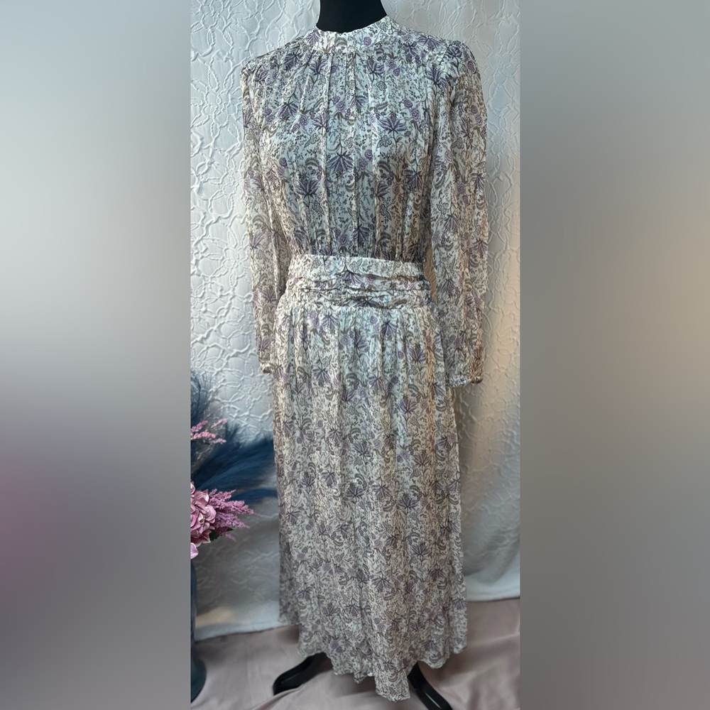 The Kooples- Ruffle Dress Ivory Purple “Liberty Field” (SM/EU2)‼️NWT‼️